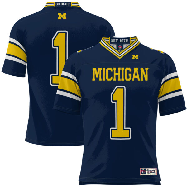 Men's ProSphere #1 Navy Michigan Wolverines Football Jersey