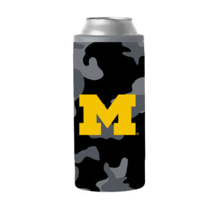Michigan Wolverines 12oz. Black Camo Slim Can Cooler