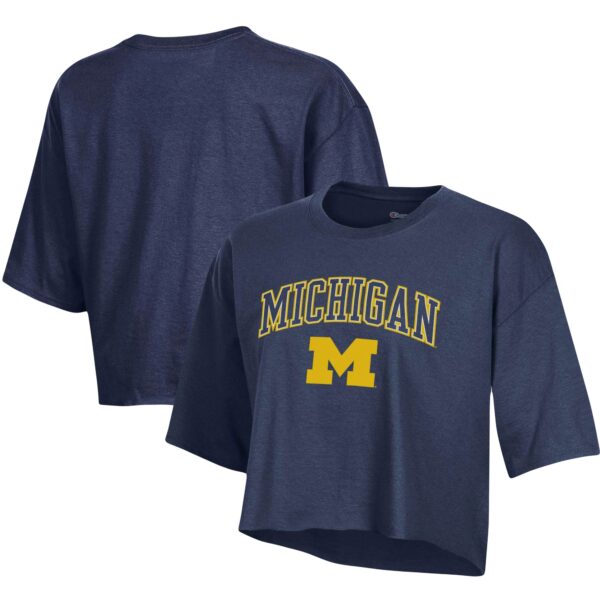 Women's Champion Navy Michigan Wolverines Cropped Boyfriend T-Shirt