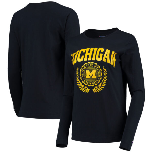 Women's Champion Navy Michigan Wolverines University Laurels Long Sleeve T-Shirt