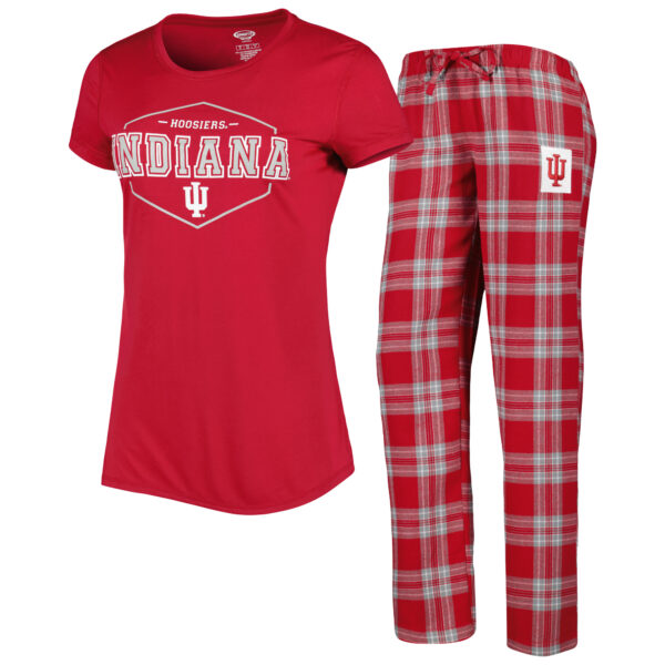 Women's Concepts Sport Crimson/Gray Indiana Hoosiers Badge T-Shirt & Flannel Pants Sleep Set