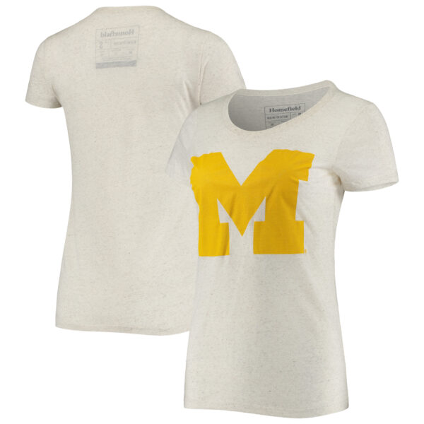 Women's Homefield Heathered Oatmeal Michigan Wolverines Vintage Block M Tri-Blend T-Shirt