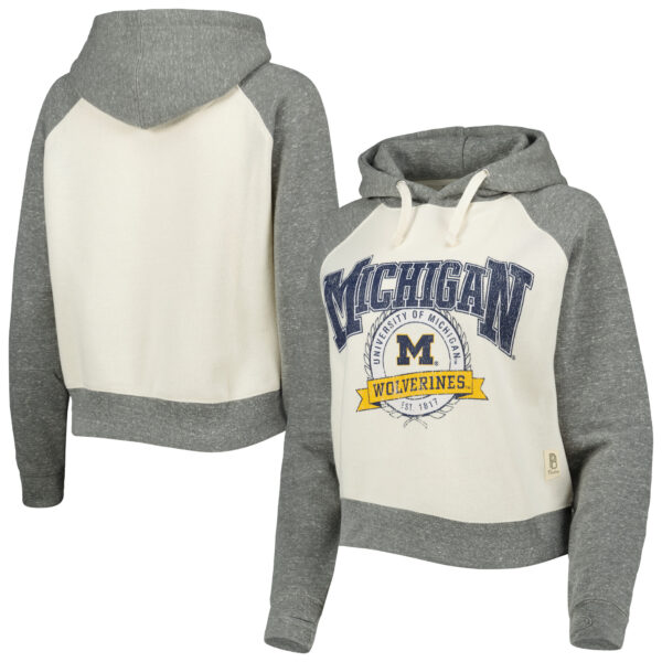 Women's Pressbox Cream/Heather Gray Michigan Wolverines Cody Tri-Bend Raglan Pullover Hoodie