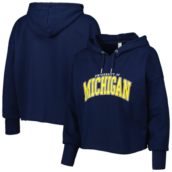 Women's ZooZatz Navy Michigan Wolverines Core University Cropped French Terry Pullover Hoodie