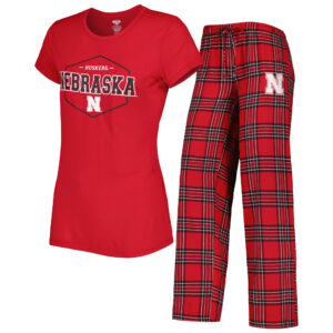 Women's Concepts Sport Scarlet/Black Nebraska Huskers Badge T-Shirt & Flannel Pants Sleep Set