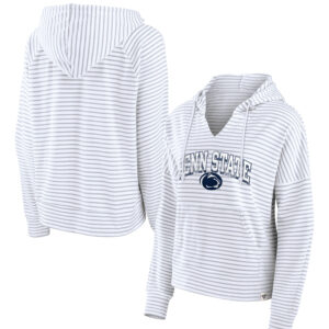 Women's Fanatics White Penn State Nittany Lions Striped Notch Neck Pullover Hoodie